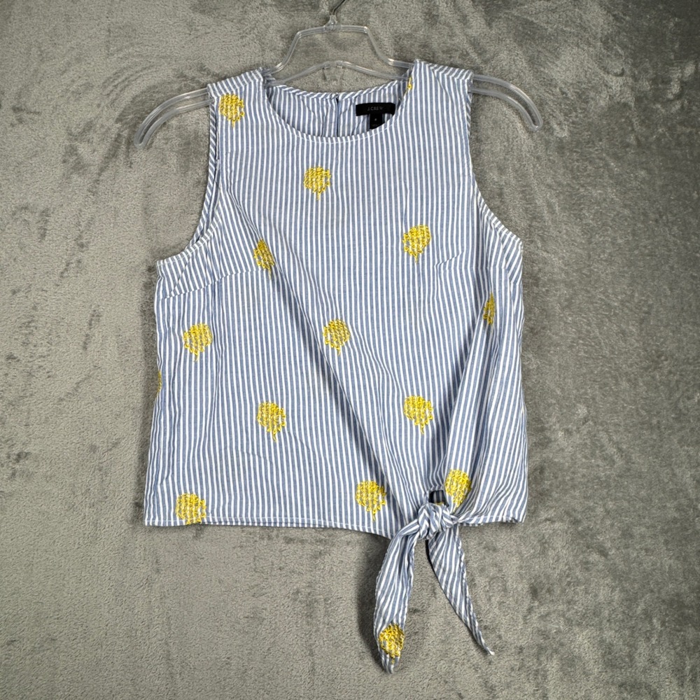 J.Crew‎ Shirt Blue White Striped Tie-Front Tank Sleeveless Embroidered Size 8 - Picture 2 of 9